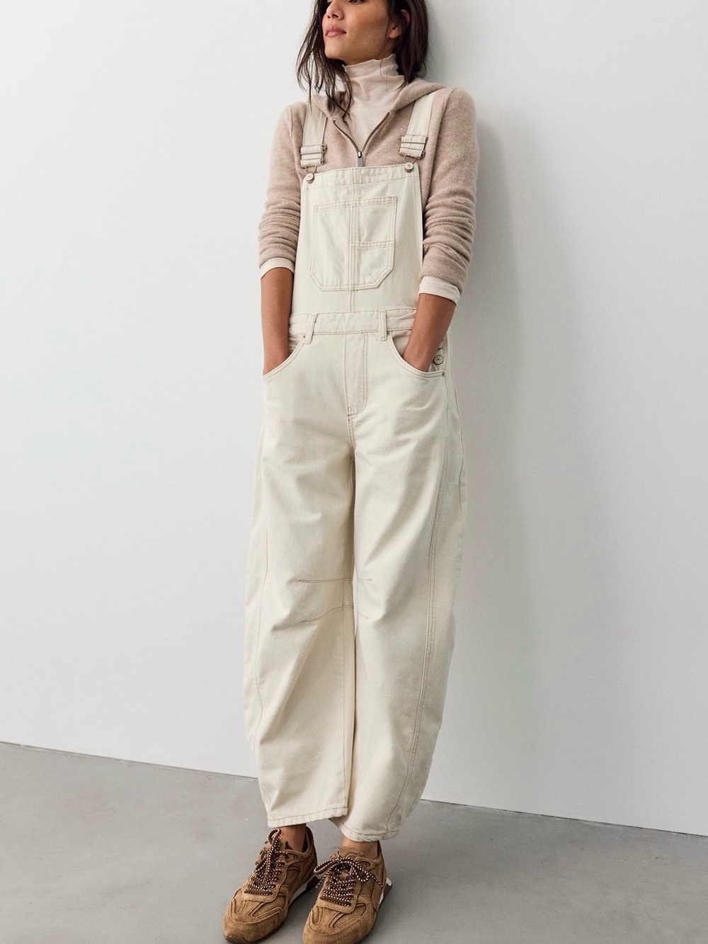 We The Free Cream Wide-Leg Overalls